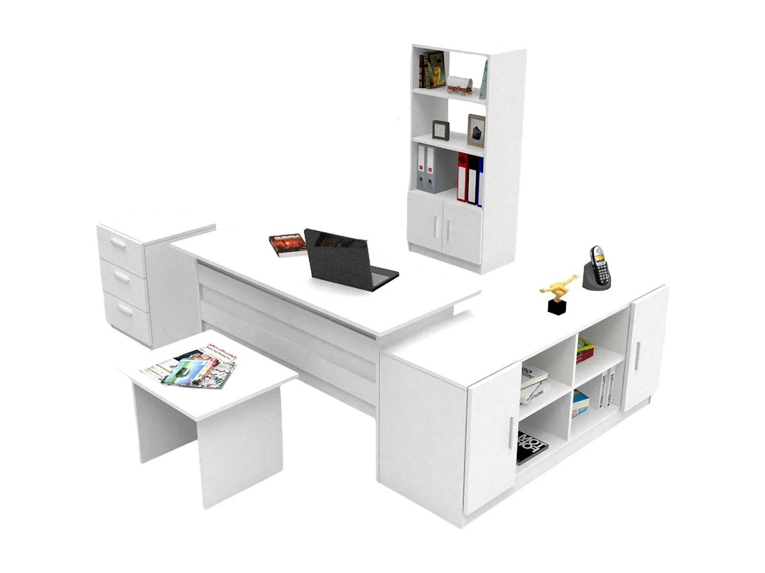 Drasmusse bureauset, Studiecompositie, Bureauset, Bureau- en ladekastset, Wit