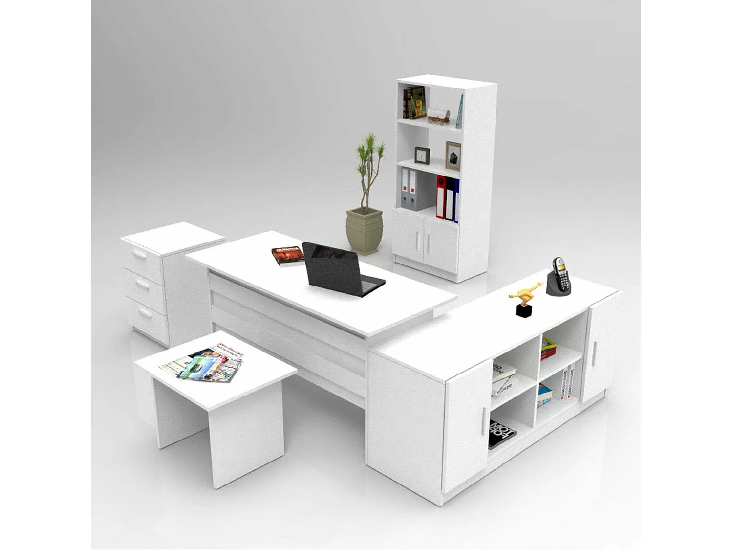 Drasmusse bureauset, Studiecompositie, Bureauset, Bureau- en ladekastset, Wit