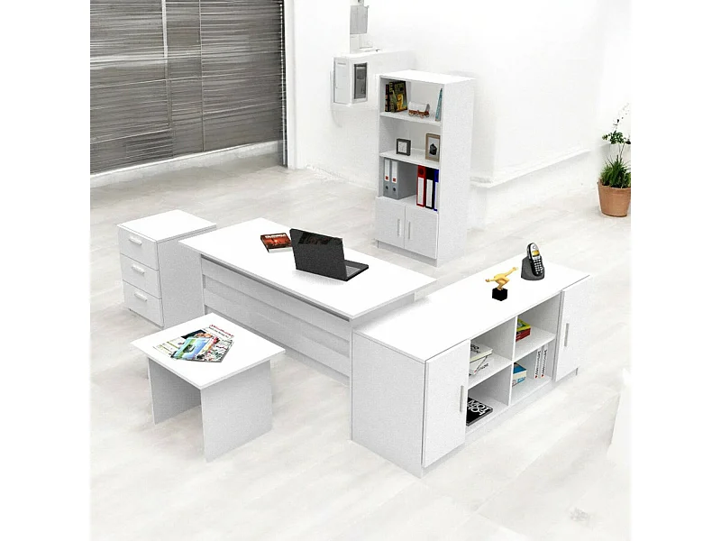 Büro-Set Drasmusse, Studio-Komposition, Büroartikel, Schreibtisch und Schubladenset, WeiÃŸ