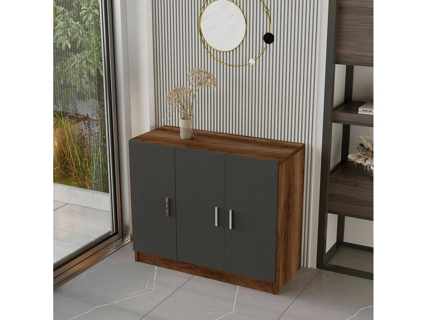 Set de bureau Djaroszynsk, Composition du studio, Kit de bureau, Ensemble de bureau et de tiroirs, Noyer et Anthracite