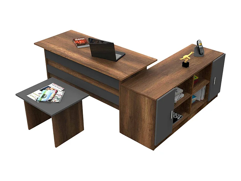 Dmora - Set da ufficio Harriet, Set scrivania e cassettiera, Noce e Antracite