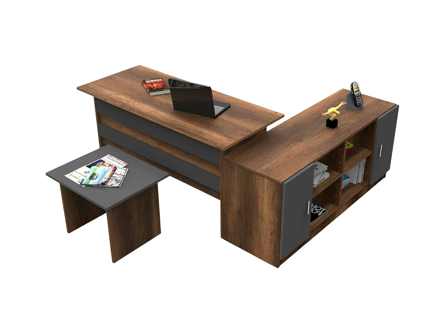 Set de bureau Dgiammarc, Composition du studio, Kit de bureau, Ensemble de bureau et de tiroirs, Noyer et Anthracite