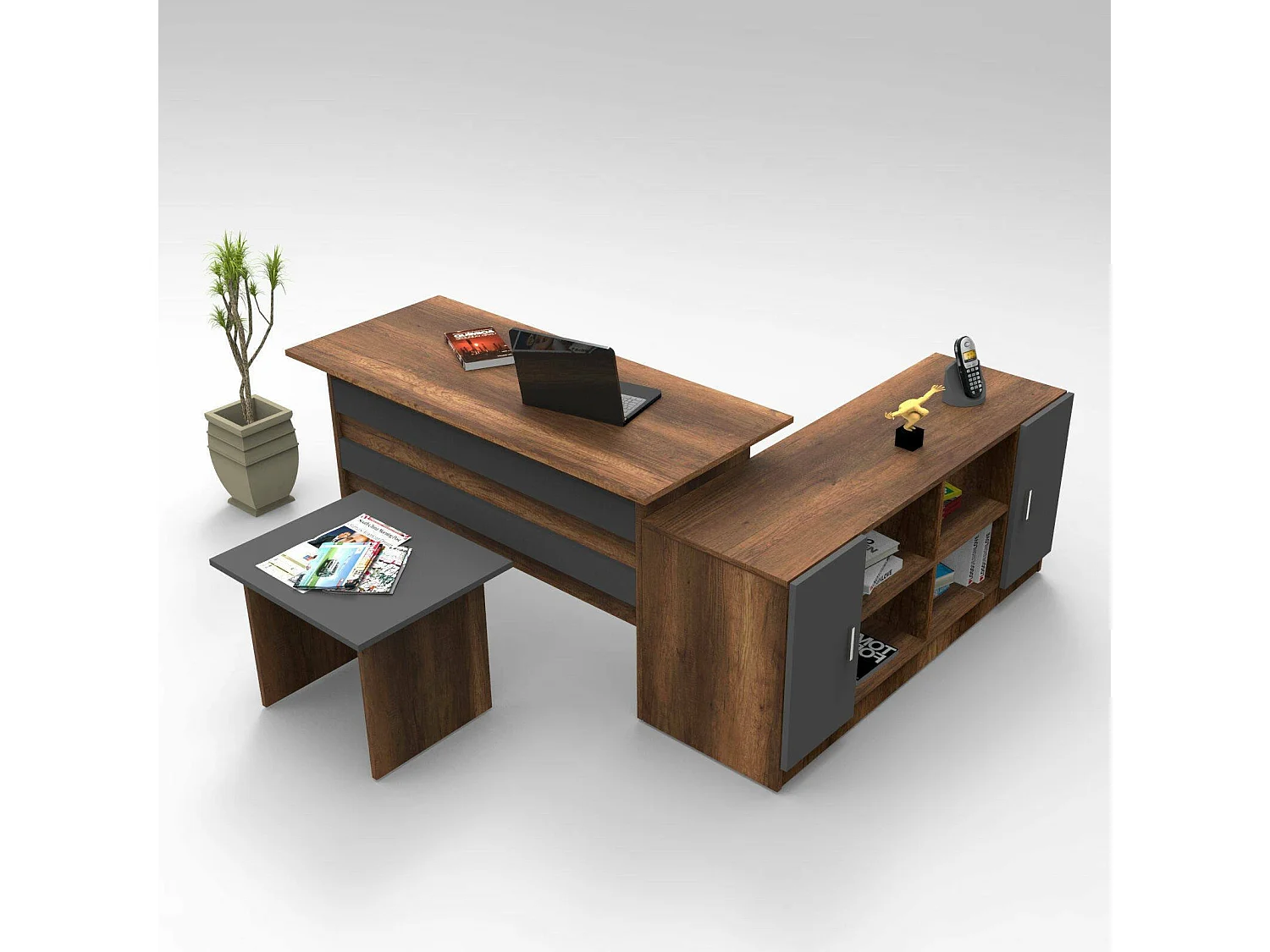 Set de bureau Dgiammarc, Composition du studio, Kit de bureau, Ensemble de bureau et de tiroirs, Noyer et Anthracite