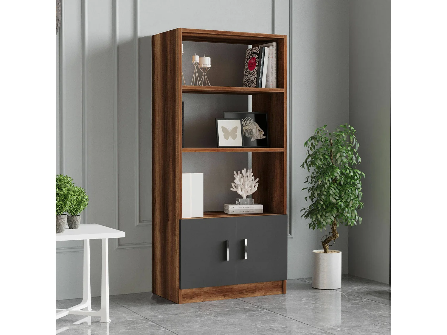 Set de bureau Dgiampagli, Composition du studio, Kit de bureau, Ensemble de bureau et de tiroirs, Noyer et Anthracite