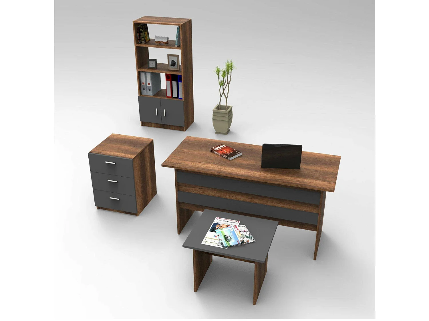 Set de bureau Dgiampagli, Composition du studio, Kit de bureau, Ensemble de bureau et de tiroirs, Noyer et Anthracite