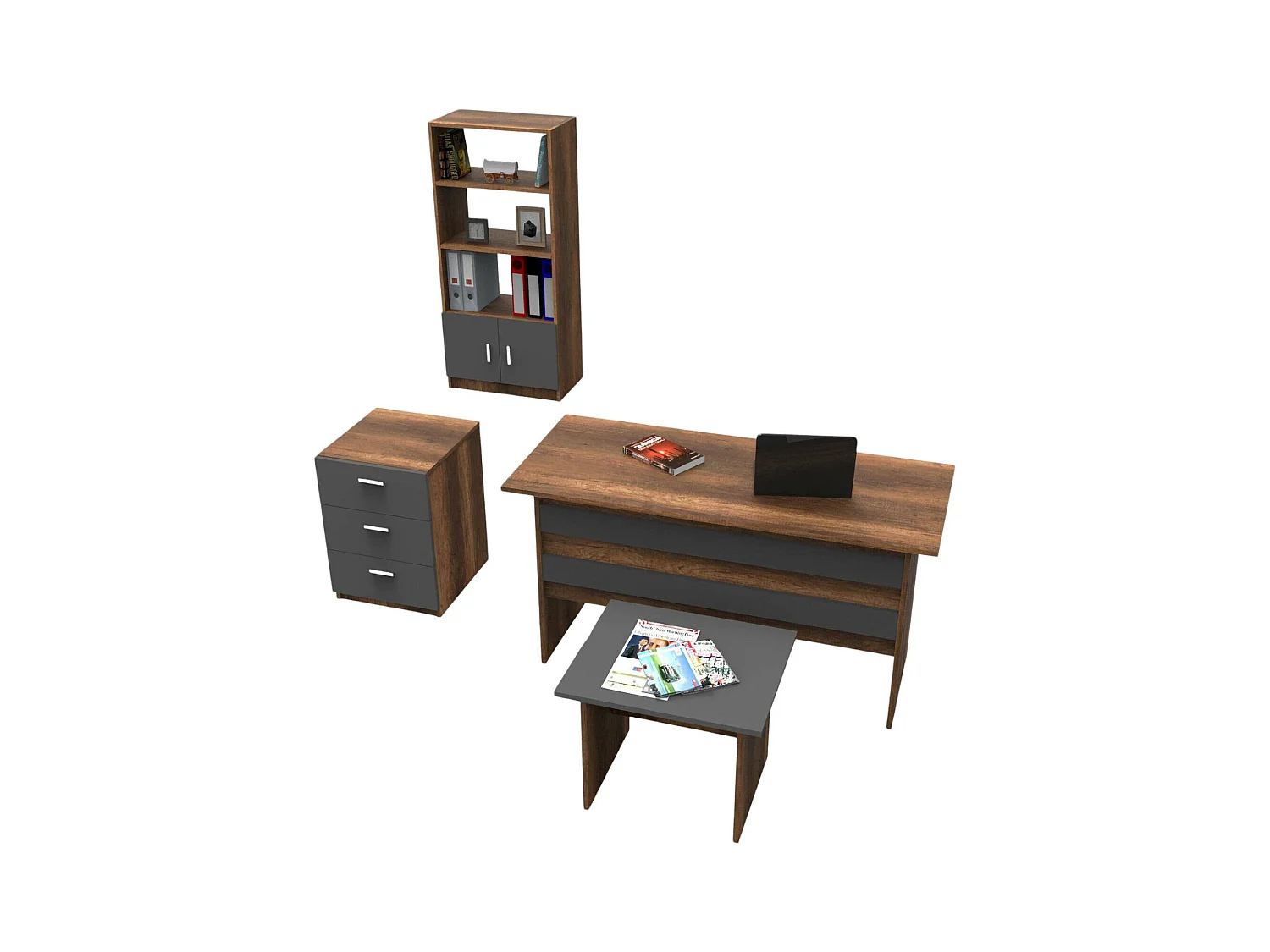 Set de bureau Dgiampagli, Composition du studio, Kit de bureau, Ensemble de bureau et de tiroirs, Noyer et Anthracite