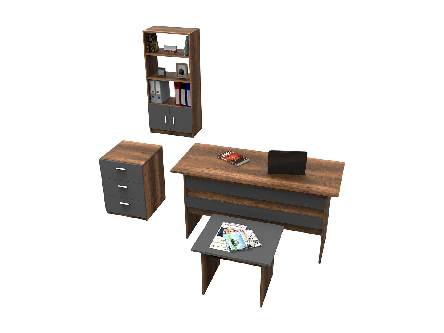 Dgiampagli bureauset, Studiecompositie, Bureauset, Bureau- en ladekastset, Walnoot en antraciet