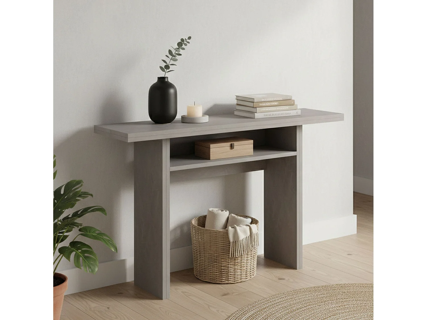 Console extensible lavande, Table à manger avec ouverture pliante, Console polyvalente extensible, 100% Made in Italy, 120x70h75 cm, Ciment