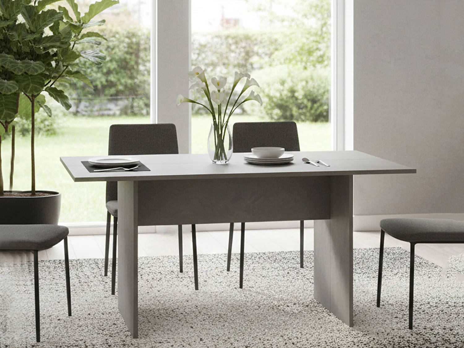 Console extensible lavande, Table à manger avec ouverture pliante, Console polyvalente extensible, 100% Made in Italy, 120x70h75 cm, Ciment