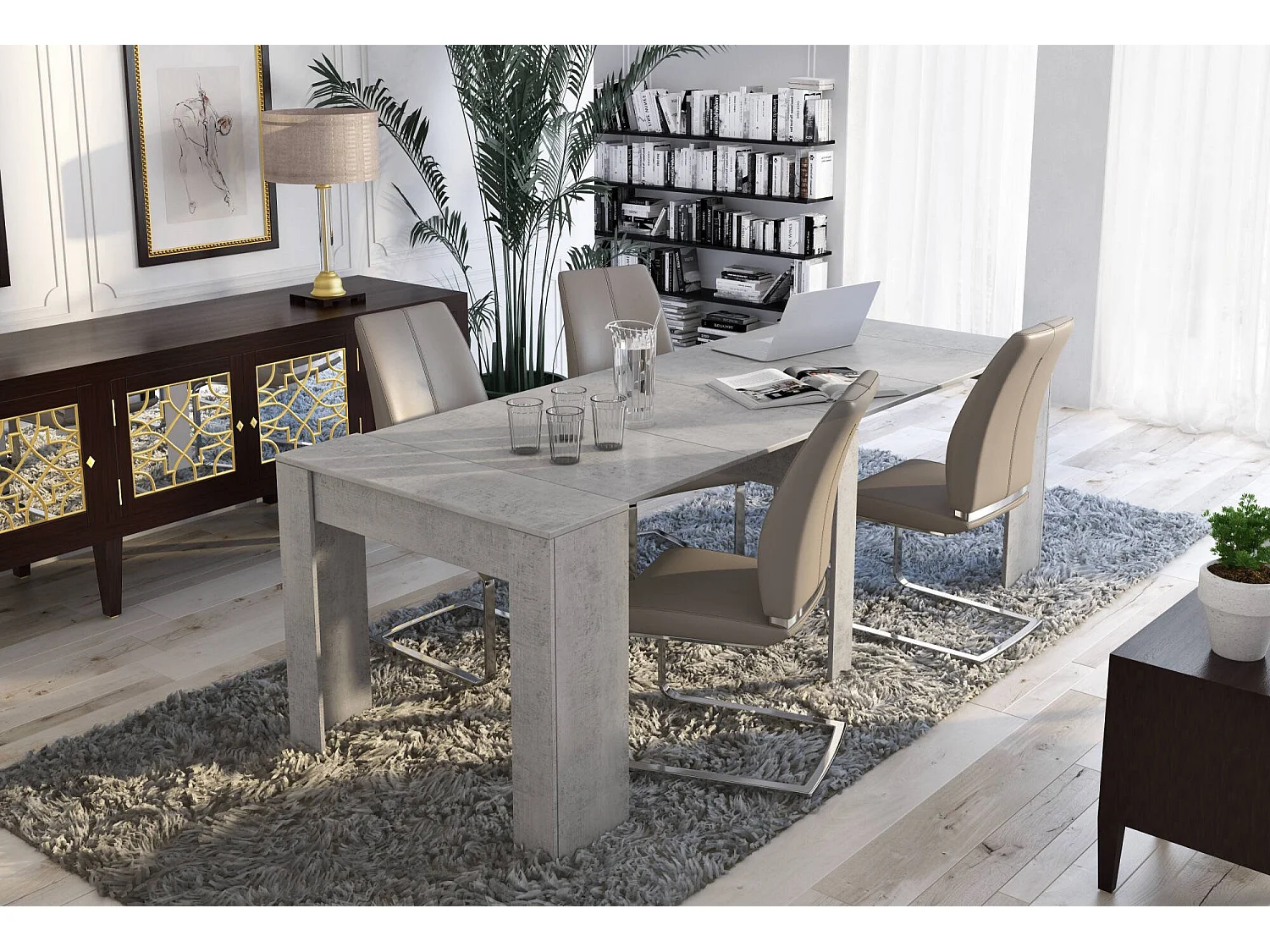 Table console à rallonge Dpanozz, Table avec rallonges, Console polyvalente, Table à manger extensible jusqu'à 10 places, 90/237x51h78 cm, Ciment