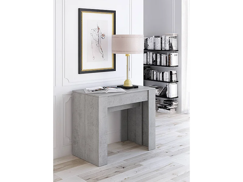 Table console à rallonge Dpanozz, Table avec rallonges, Console polyvalente, Table à manger extensible jusqu'à 10 places, 90/237x51h78 cm, Ciment