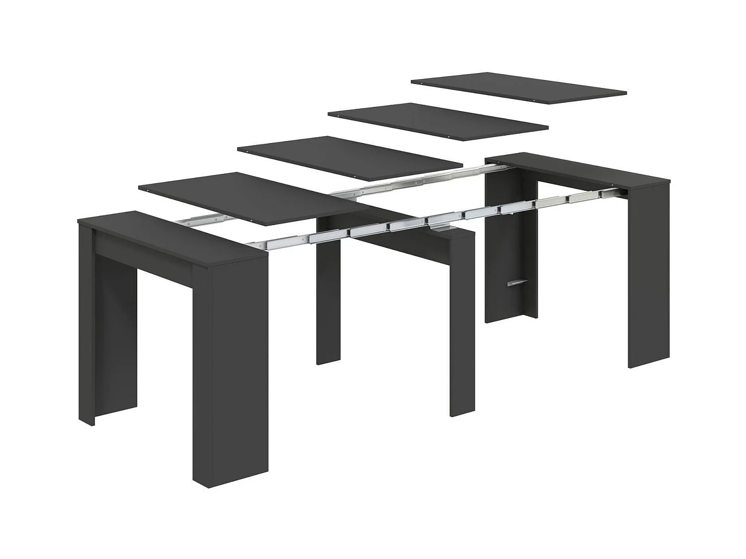 Table console à rallonge Diluna, Table à manger extensible, Table avec rallonges polyvalentes extensible jusqu'à 10 places, 51/237x90h78 cm, Anthracite