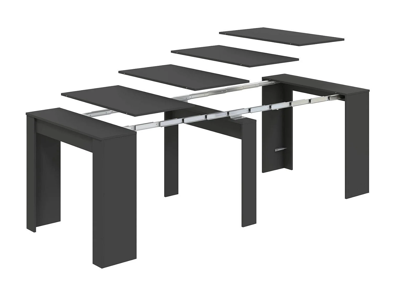 Diluna uitschuifbare console, Uitschuifbare eettafel, Plank met multifunctionele verlengstukken uitschuifbaar tot 10 zitplaatsen, 51/237x90h78 cm, Antraciet