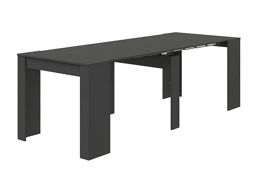 Diluna uitschuifbare console, Uitschuifbare eettafel, Plank met multifunctionele verlengstukken uitschuifbaar tot 10 zitplaatsen, 51/237x90h78 cm, Antraciet