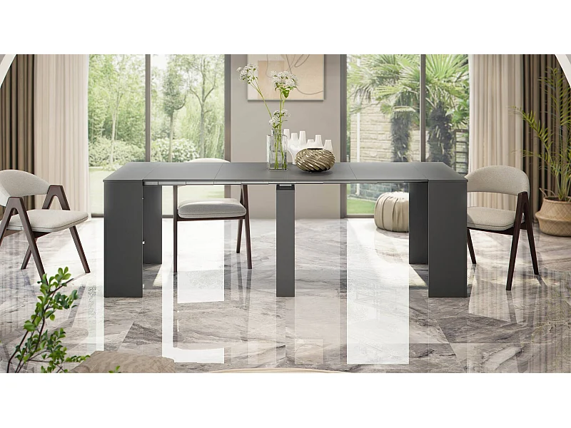 Table console à rallonge Diluna, Table à manger extensible, Table avec rallonges polyvalentes extensible jusqu'à 10 places, 51/237x90h78 cm, Anthracite