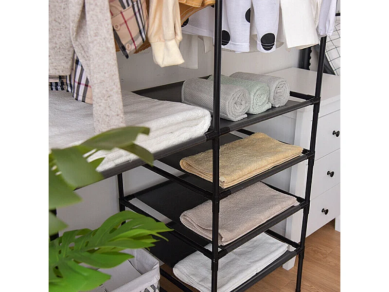 Moderne dubbele stangkapstok met haken, vrijstaande kledingkast, kledingrek, opberggarderobe - 108x36x170cm - zwart