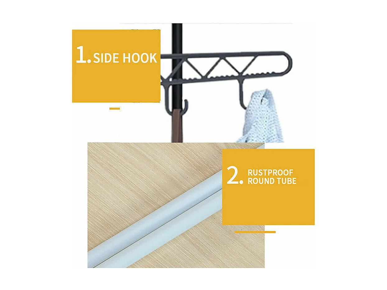 Moderne dubbele stangkapstok met haken, vrijstaande kledingkast, kledingrek, opberggarderobe - 108x36x170cm - zwart