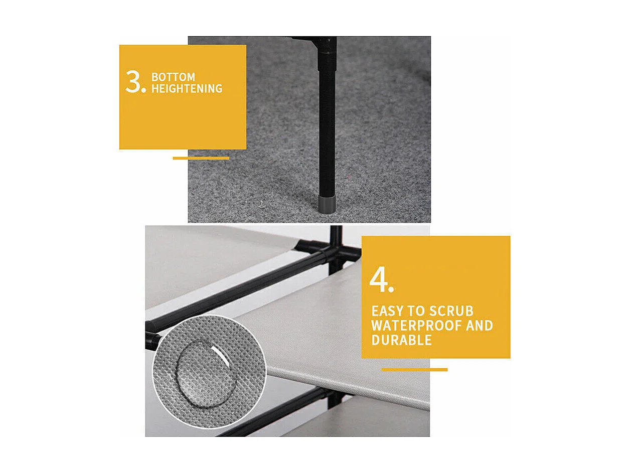 Porte-Vêtements Métallique 4 en 1, avec 6 étagères, 2 Tringles et crochets, 108x36x170cm