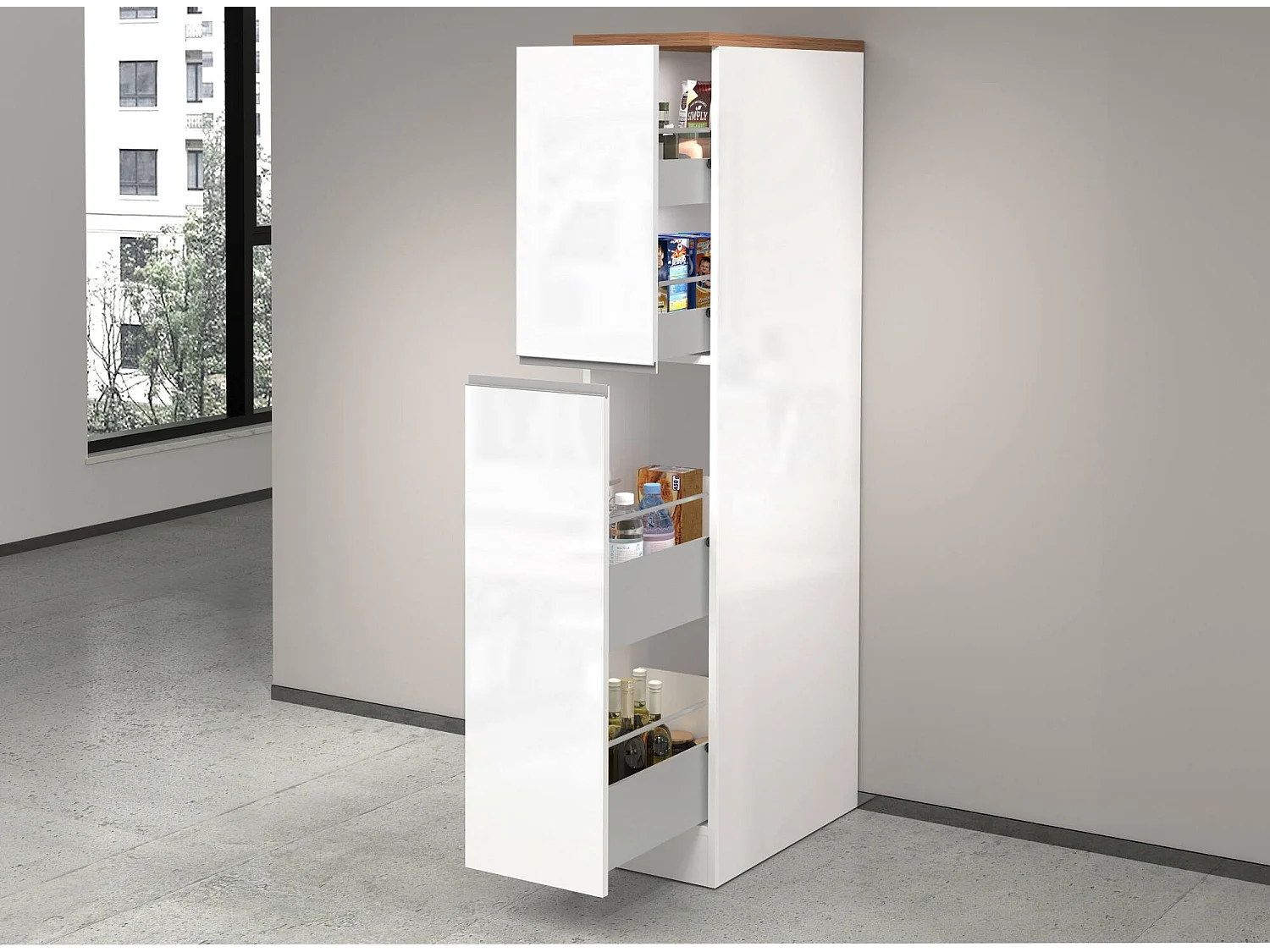 Dispensa da Cucina Atrax, 4 Ripiani Made in Italy, 60x30x165h cm Bianco Lucido