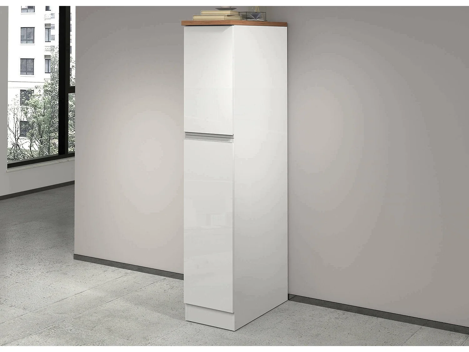 Küchenschrank Dcasiragh, Mehrzweckschrank, Küchenzeile Schrank, Multifunktionales Kühlregal, 100 % Made in Italy, 30 x 60 x 165 cm, glänzendes WeiÃŸ und Eiche