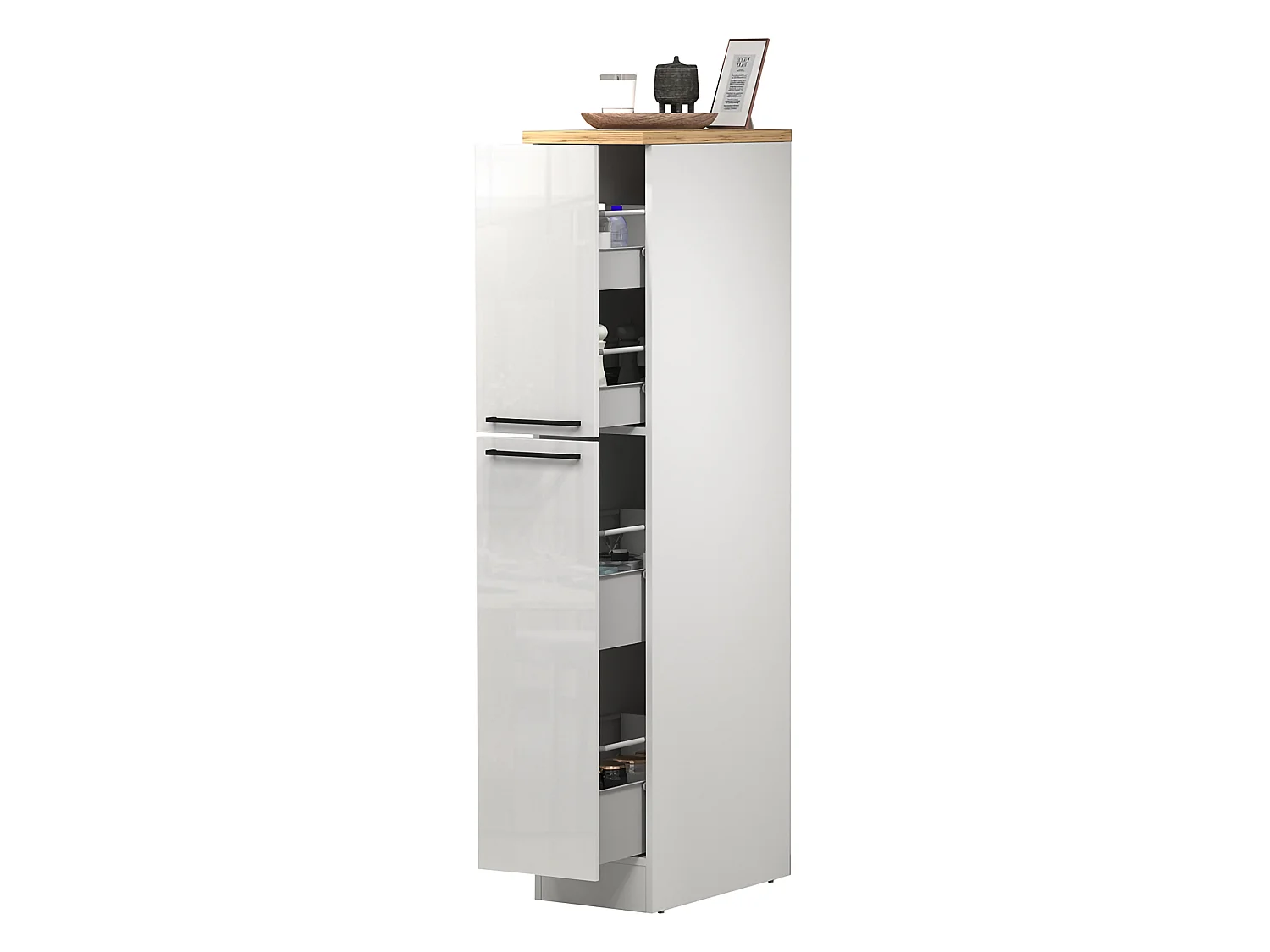 Küchenschrank Dcasiragh, Mehrzweckschrank, Küchenzeile Schrank, Multifunktionales Kühlregal, 100 % Made in Italy, 30 x 60 x 165 cm, glänzendes WeiÃŸ und Eiche