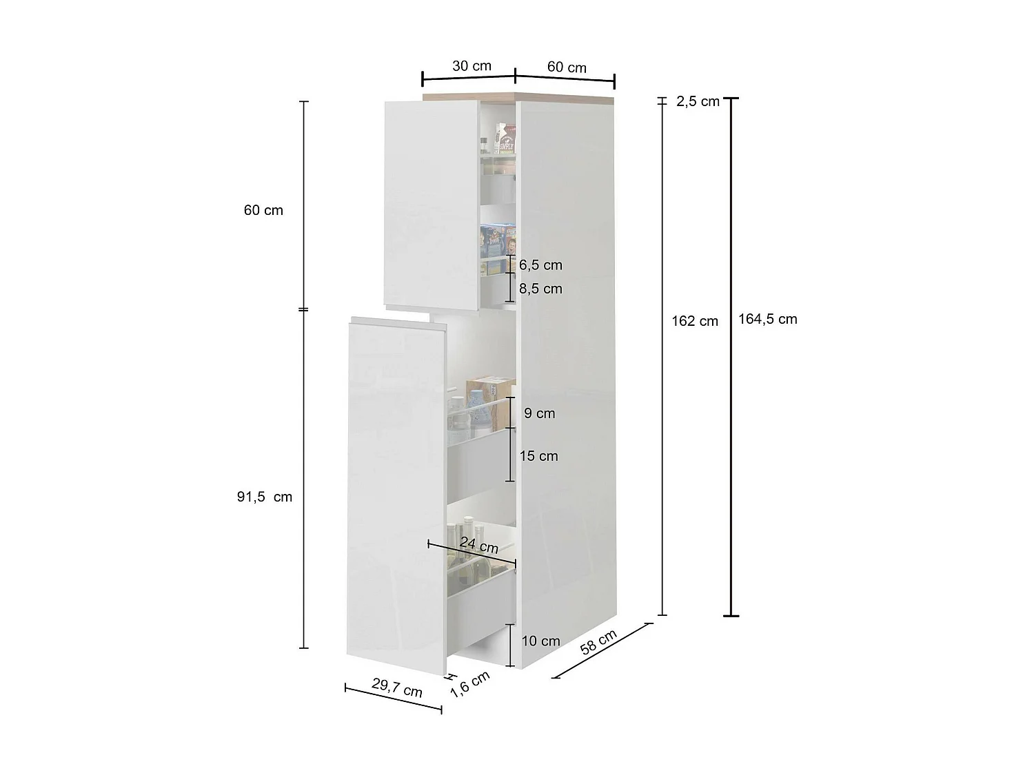 Despensa de cocina Dcasiragh, Armario multiusos, Mueble cocina, Soporte multifuncional para frigorífico, 100% Made in Italy, 30x60h165 cm, Antracita y Pizarra