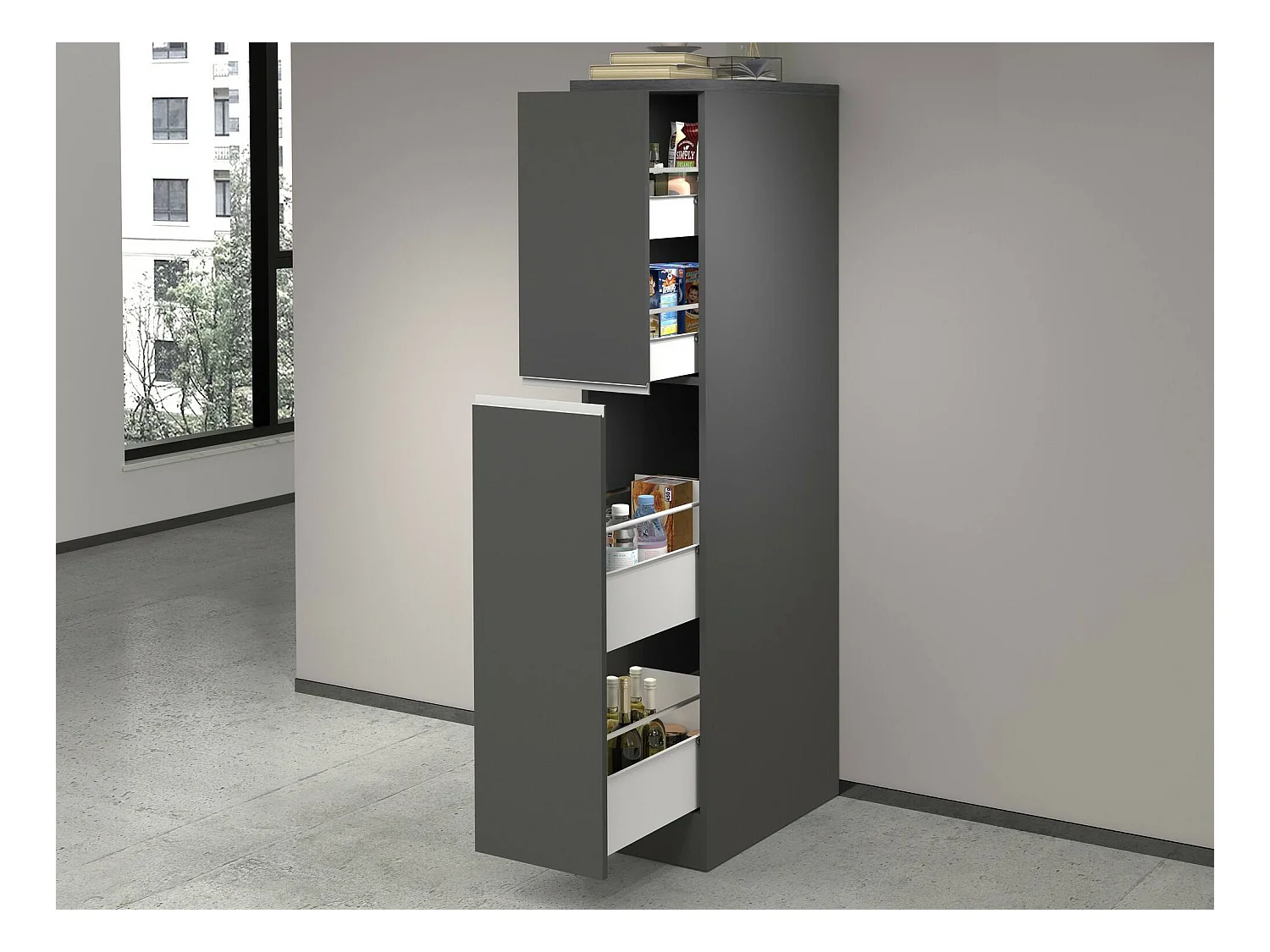 Küchenschrank Dcasiragh, Mehrzweckschrank, Küchenzeile Schrank, Multifunktionales Kühlregal, 100 % Made in Italy, 30 x 60 x 165 cm, Anthrazit und Schiefer