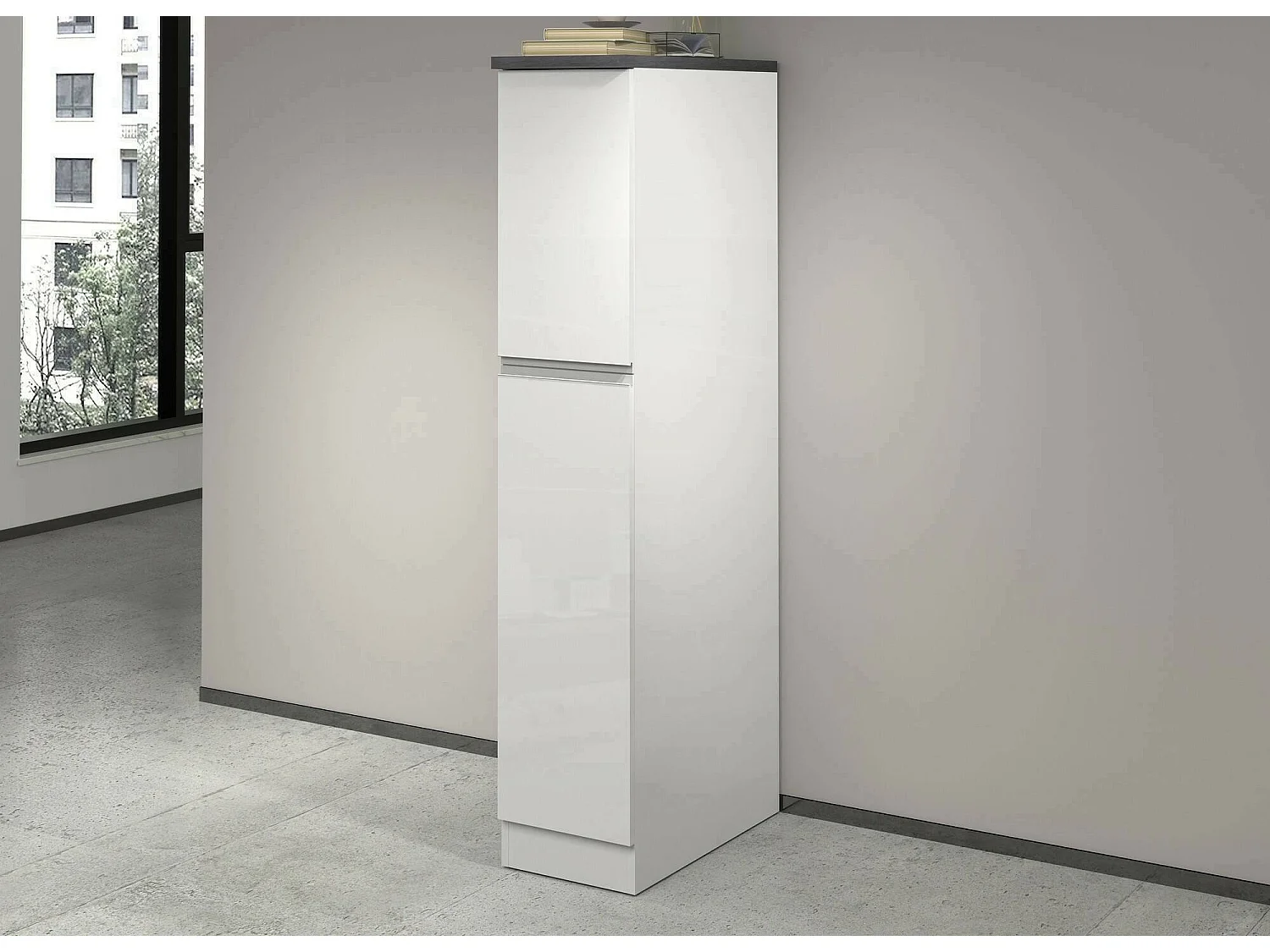 Dcasiragh keukenkast, multifunctionele kledingkast, kitchenettekast, multifunctionele koelkasthouder, 100% Made in Italy, 30x60h165 cm, glanzend wit en leisteen