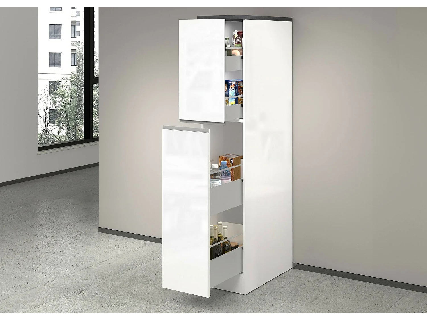 Küchenschrank Dcasiragh, Mehrzweckschrank, Küchenzeile Schrank, Multifunktionales Kühlregal, 100 % Made in Italy, 30 x 60 x 165 cm, glänzendes WeiÃŸ und Schiefer