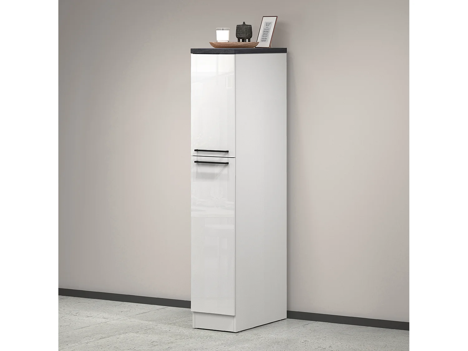 Küchenschrank Dcasiragh, Mehrzweckschrank, Küchenzeile Schrank, Multifunktionales Kühlregal, 100 % Made in Italy, 30 x 60 x 165 cm, glänzendes WeiÃŸ und Schiefer