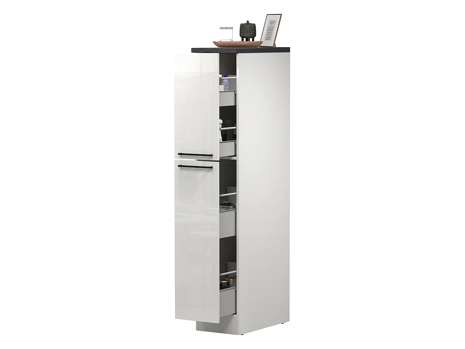 Küchenschrank Dcasiragh, Mehrzweckschrank, Küchenzeile Schrank, Multifunktionales Kühlregal, 100 % Made in Italy, 30 x 60 x 165 cm, glänzendes WeiÃŸ und Schiefer