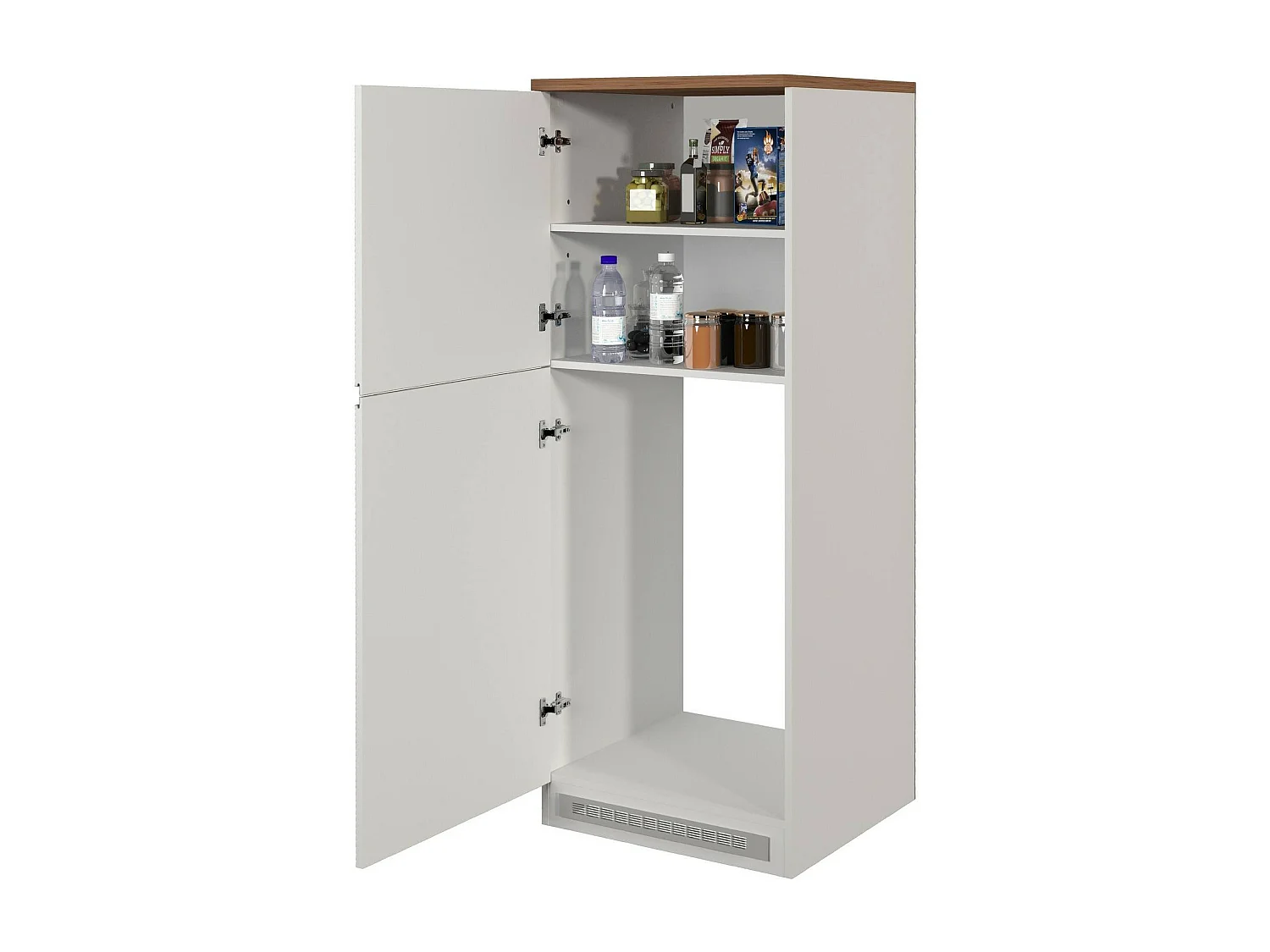 Dcasasol keukenkast, multifunctionele kledingkast, kitchenettekast, multifunctionele koelkasthouder, 100% Made in Italy, 60x60h165 cm, glanzend wit en eiken