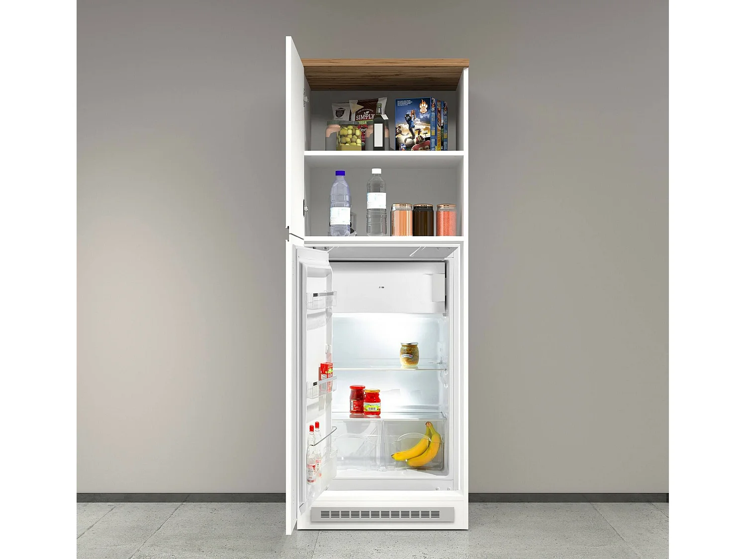Buffet de Cuisine Dcasasol, Armoire polyvalente, Meuble de kitchenette, Support réfrigérateur multifonctionnel, 100% Made in Italy, 60x60h165 cm