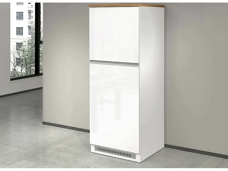 Küchenschrank Dcasasol, Mehrzweckschrank, Küchenzeile Schrank, Multifunktionales Kühlregal, 100 % Made in Italy, 60 x 60 x 165 cm, glänzendes WeiÃŸ und Eiche