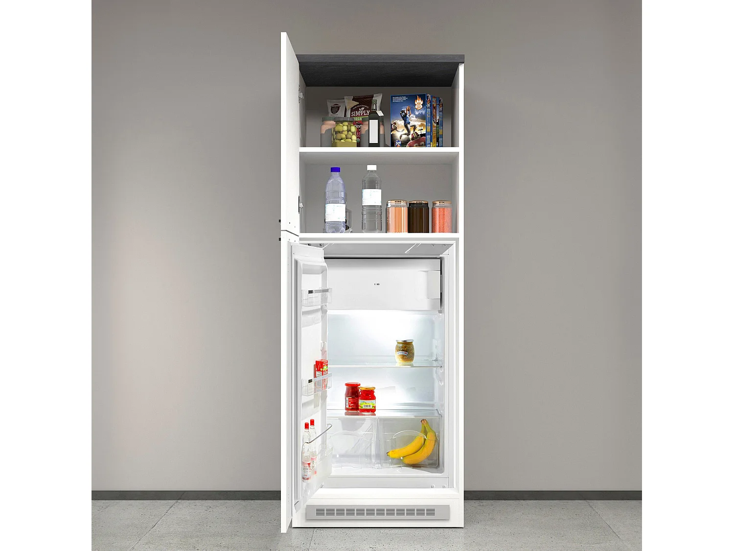 Buffet de Cuisine Dcasasol, Armoire polyvalente, Meuble de kitchenette, Support réfrigérateur multifonctionnel, 100% Made in Italy, 60x60h165 cm