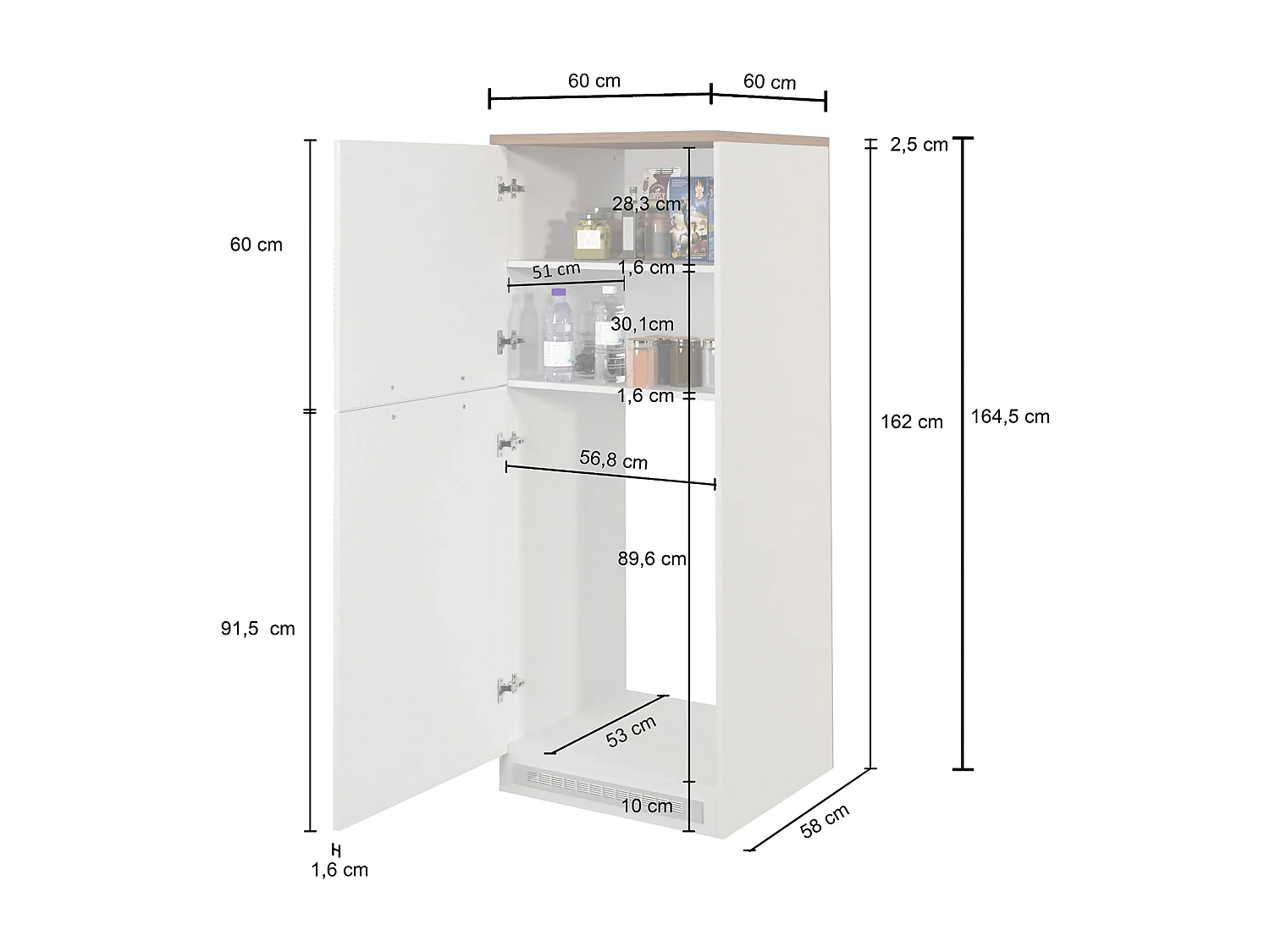 Buffet de Cuisine Dcasasol, Armoire polyvalente, Meuble de kitchenette, Support réfrigérateur multifonctionnel, 100% Made in Italy, 60x60h165 cm