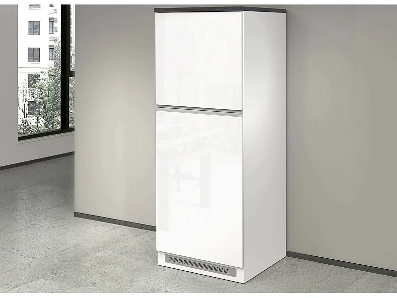 Dcasasol keukenkast, multifunctionele kledingkast, kitchenettemeubel, multifunctionele koelkasthouder, 100% Made in Italy, 60x60h165 cm, glanzend wit en leisteen