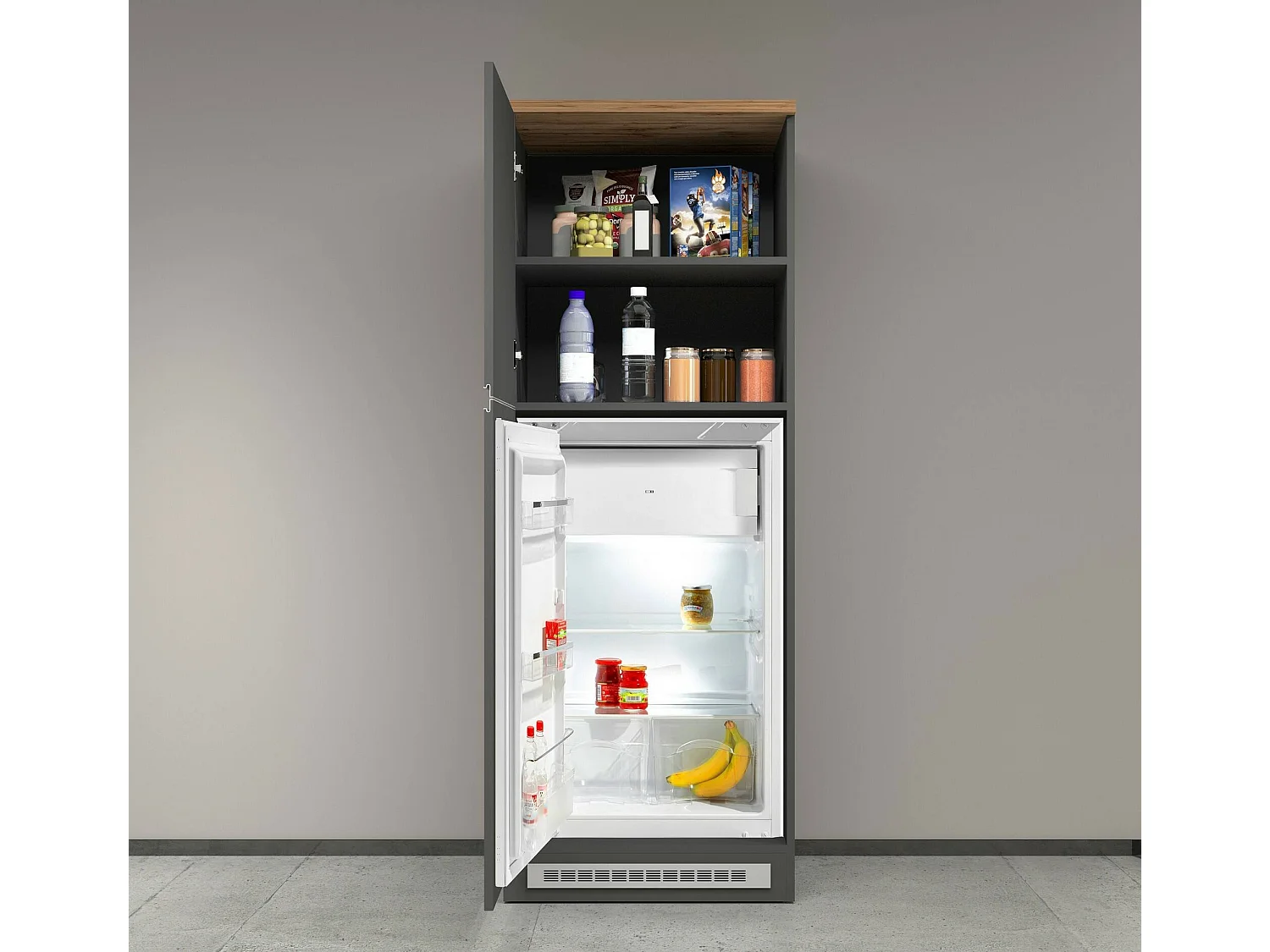 Buffet de Cuisine Dcasasol, Armoire polyvalente, Meuble de kitchenette, Support réfrigérateur multifonctionnel, 100% Made in Italy, 60x60h165 cm