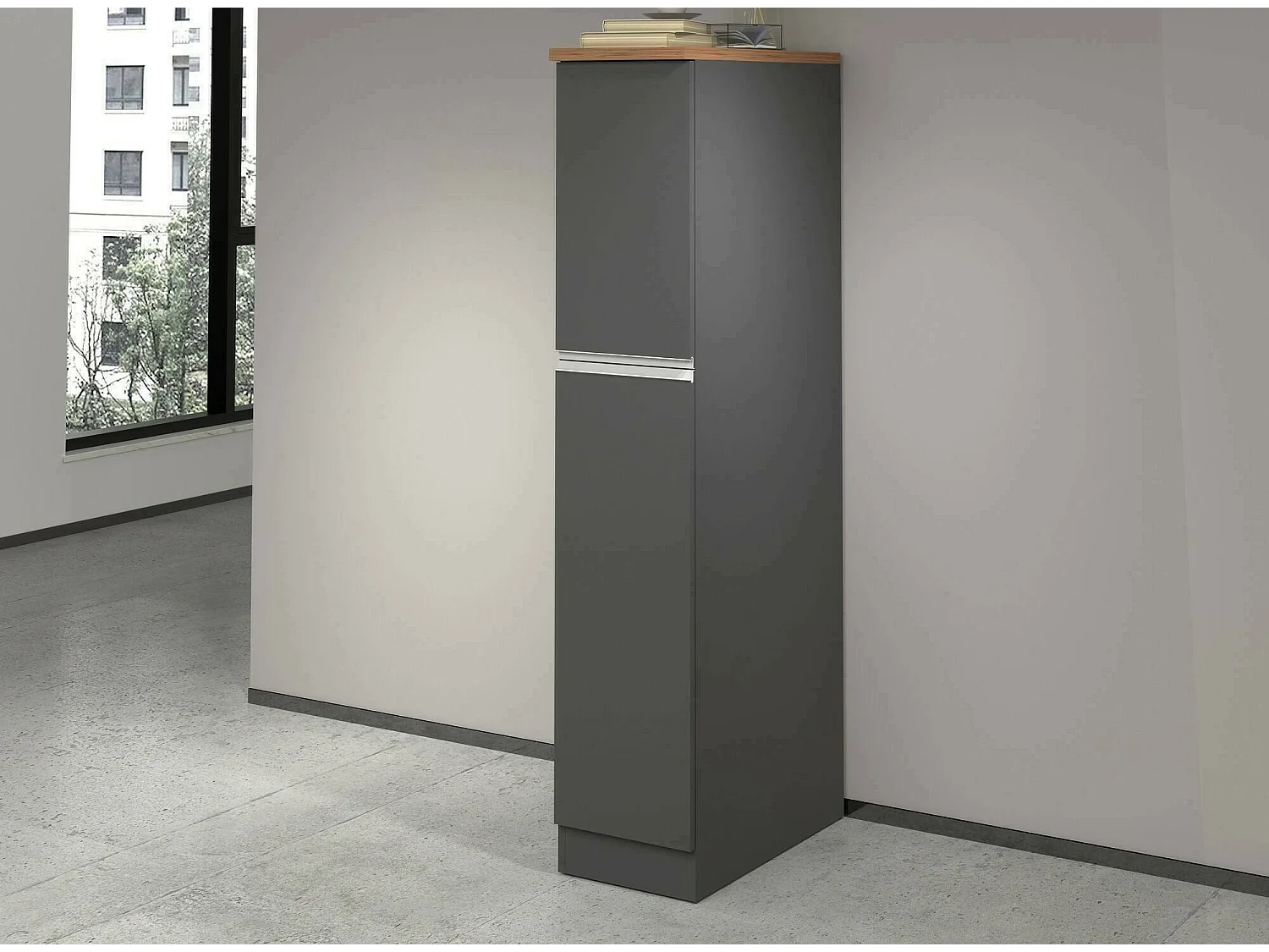 Küchenschrank Dcasiragh, Mehrzweckschrank, Küchenzeile Schrank, Multifunktionales Kühlregal, 100 % Made in Italy, 30 x 60 x 165 cm, Anthrazit und Eiche