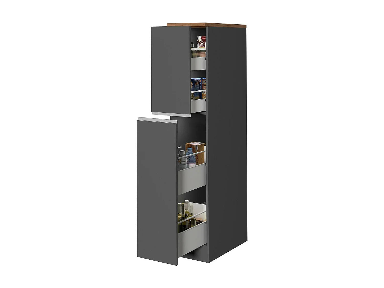 Küchenschrank Dcasiragh, Mehrzweckschrank, Küchenzeile Schrank, Multifunktionales Kühlregal, 100 % Made in Italy, 30 x 60 x 165 cm, Anthrazit und Eiche