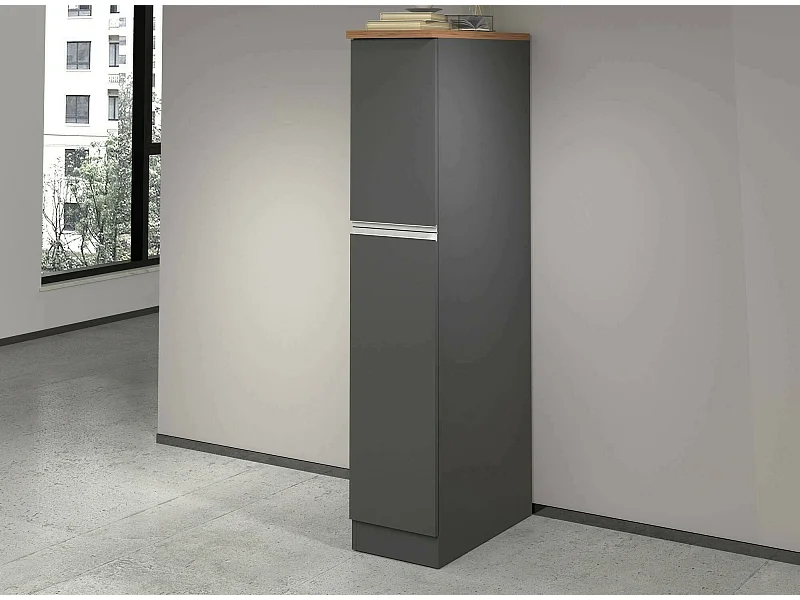 Küchenschrank Dcasiragh, Mehrzweckschrank, Küchenzeile Schrank, Multifunktionales Kühlregal, 100 % Made in Italy, 30 x 60 x 165 cm, Anthrazit und Eiche