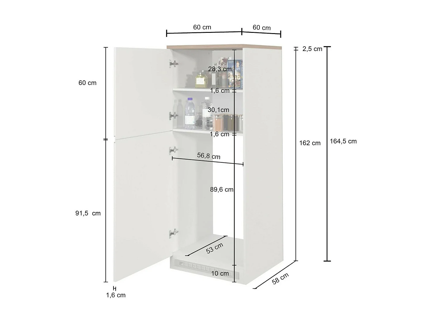Dmora - Dispensa da cucina Mesarthim, 60x60h165 cm, Antracite e Ardesia