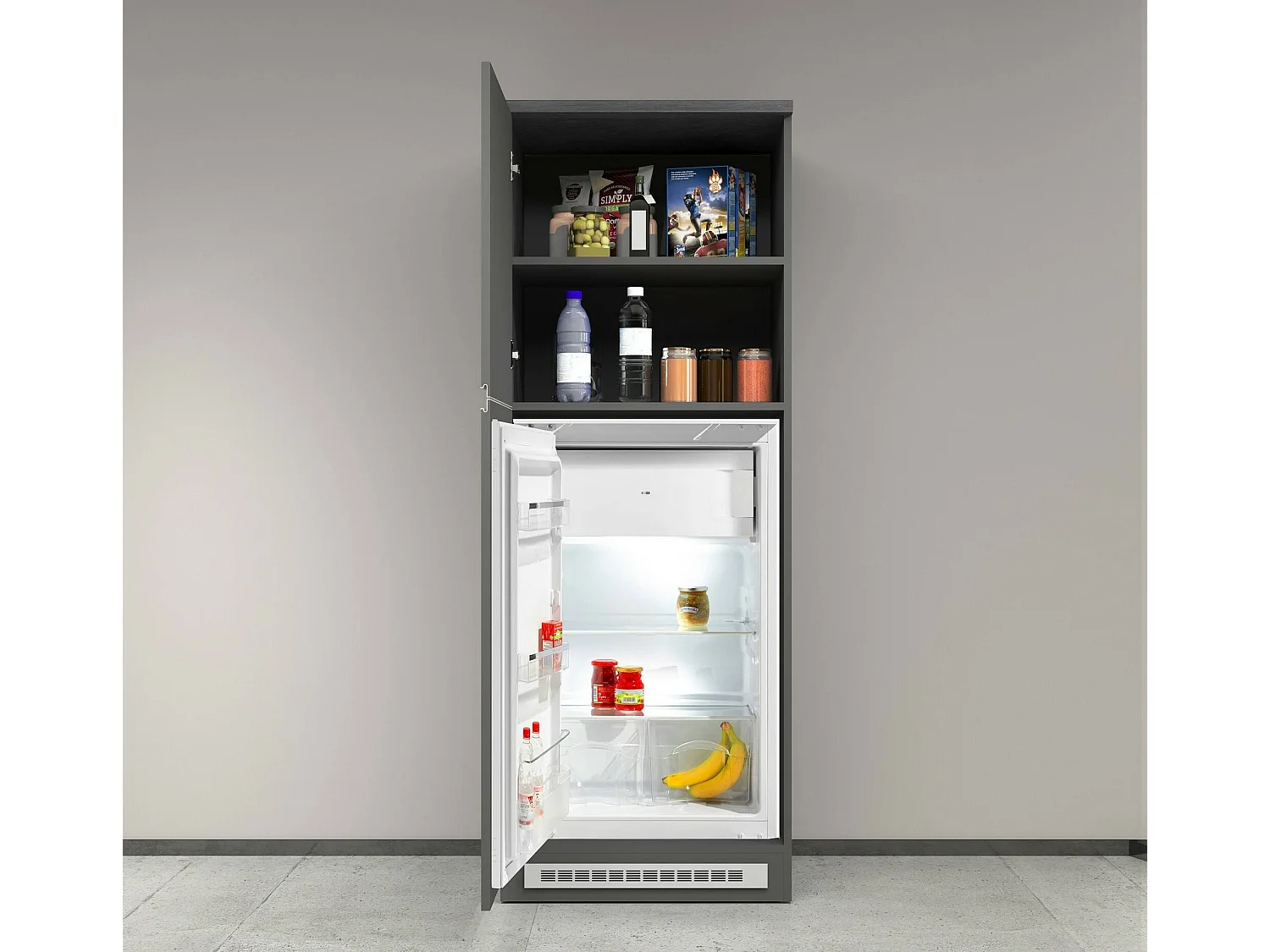 Buffet de Cuisine Dcasasol, Armoire polyvalente, Meuble de kitchenette, Support réfrigérateur multifonctionnel, 100% Made in Italy, 60x60h165 cm