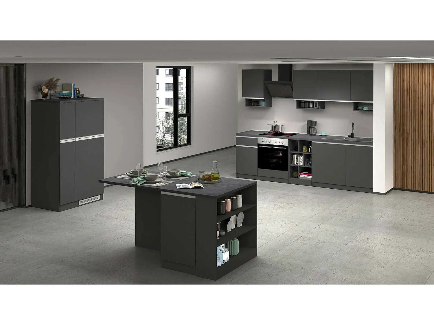 Dispensa da Cucina Mesarthim, 2 Ripiani Made in Italy, 60x60x165h cm Nero Antracite