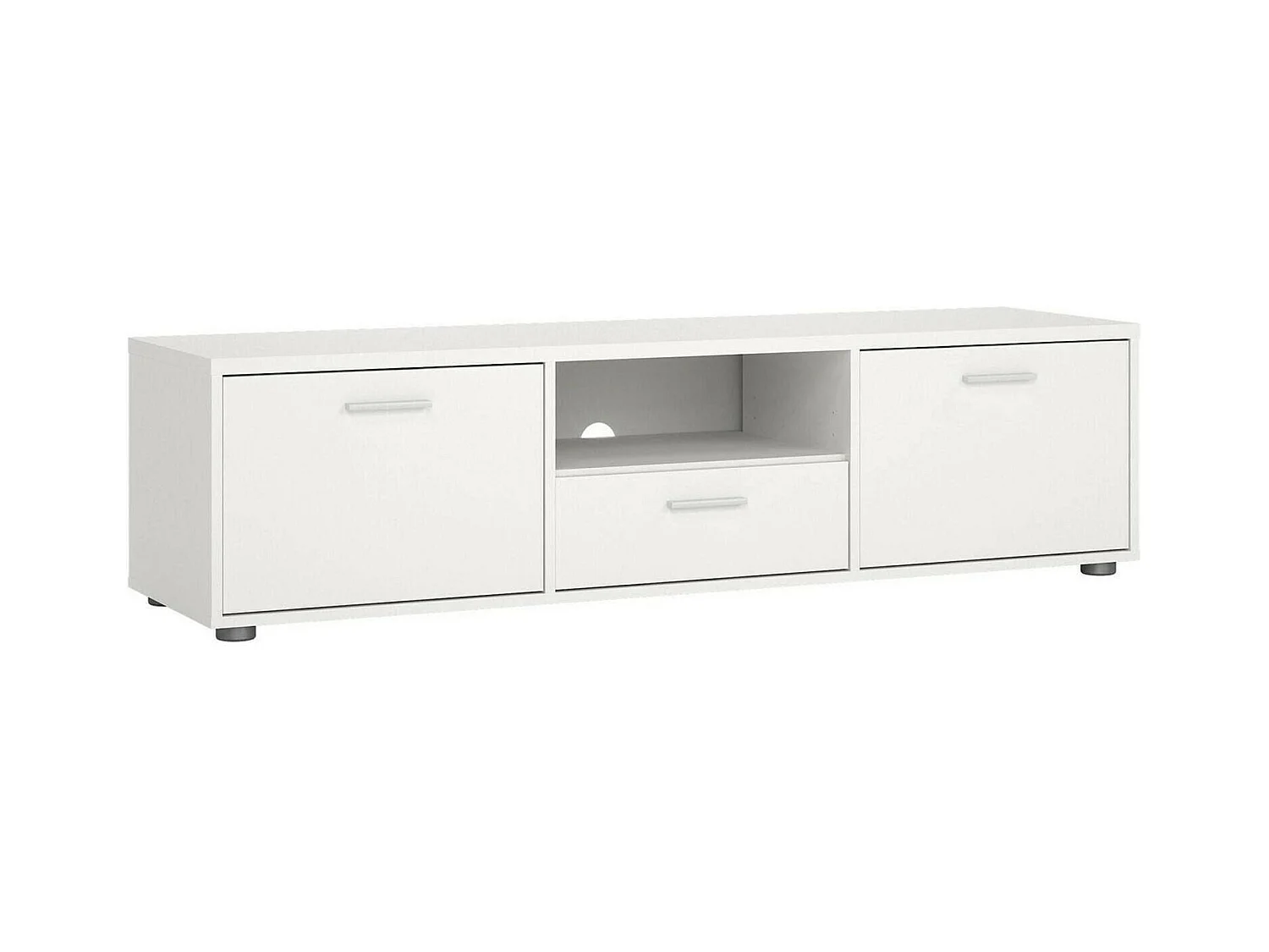 Meuble TV Dthorsb, Buffet de salon, Armoire basse pour TV, Base murale de rangement, 147x40 h38 cm, Blanc