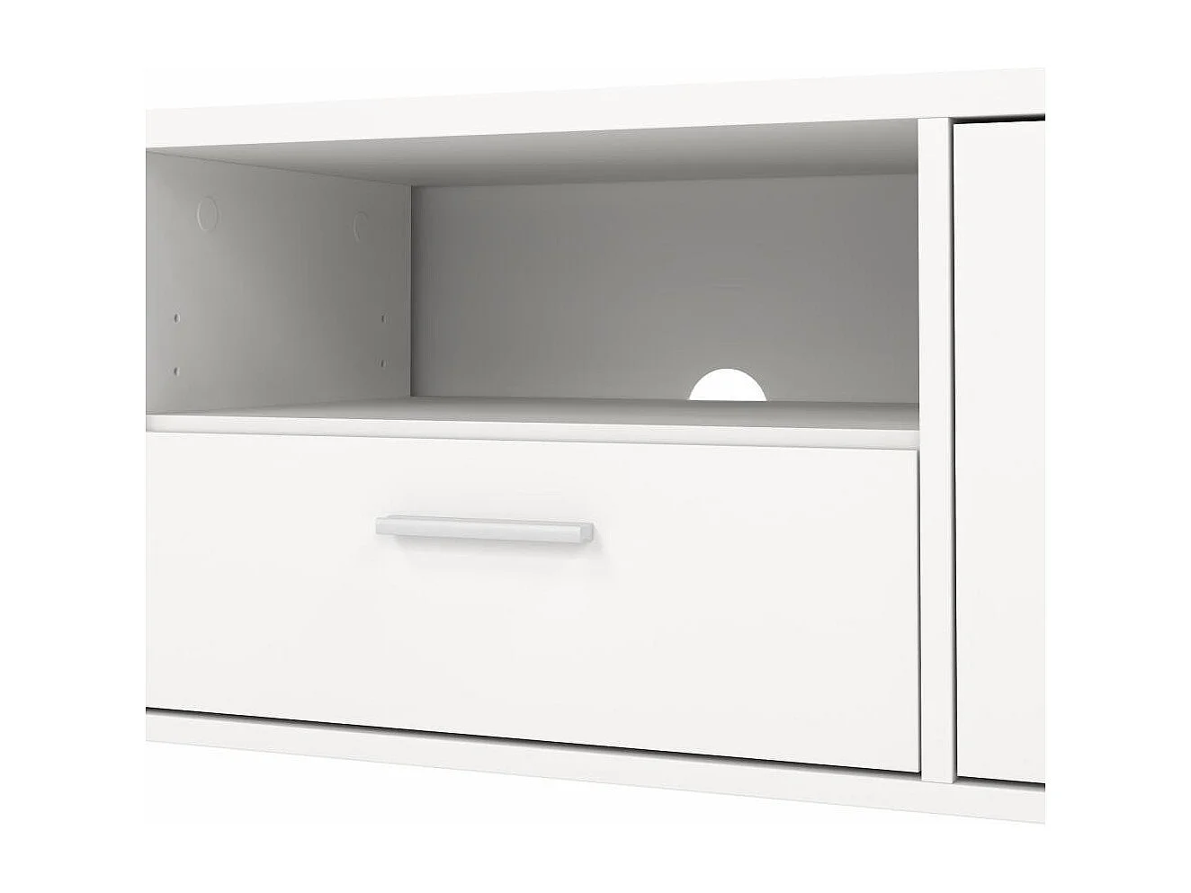 Meuble TV Dthorsb, Buffet de salon, Armoire basse pour TV, Base murale de rangement, 147x40 h38 cm, Blanc