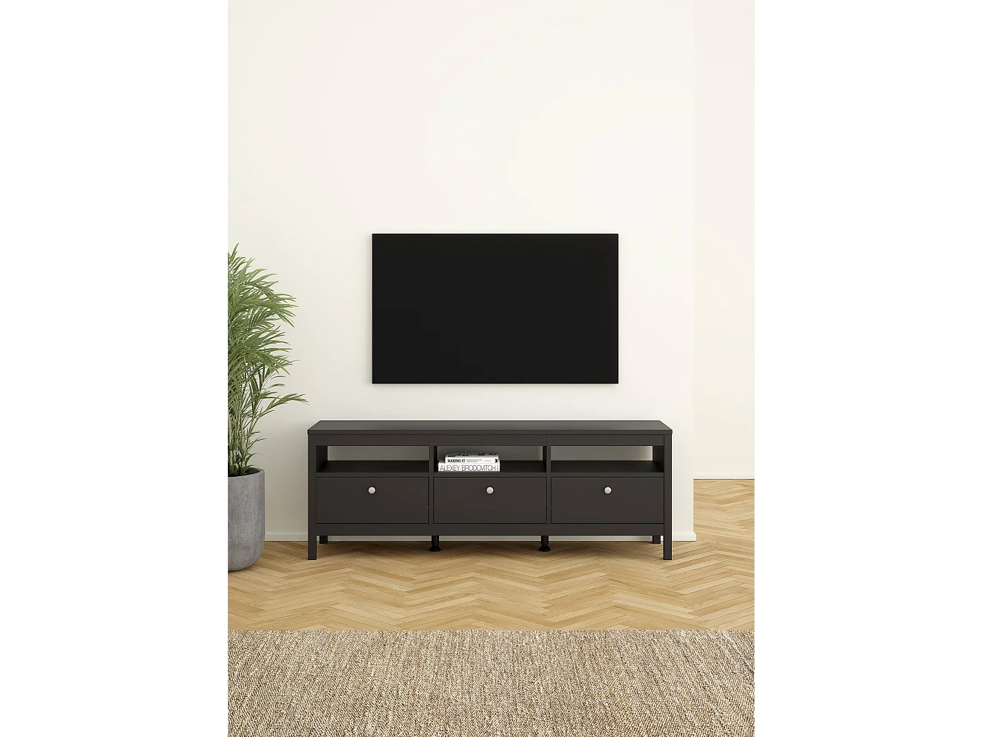 Fernsehschrank Dtofan, Ständer für Wohnzimmerfernseher, Niedriges Wohnzimmer-Sideboard, TV-Ständerbasis, 151x38 h54 cm, Schwarz