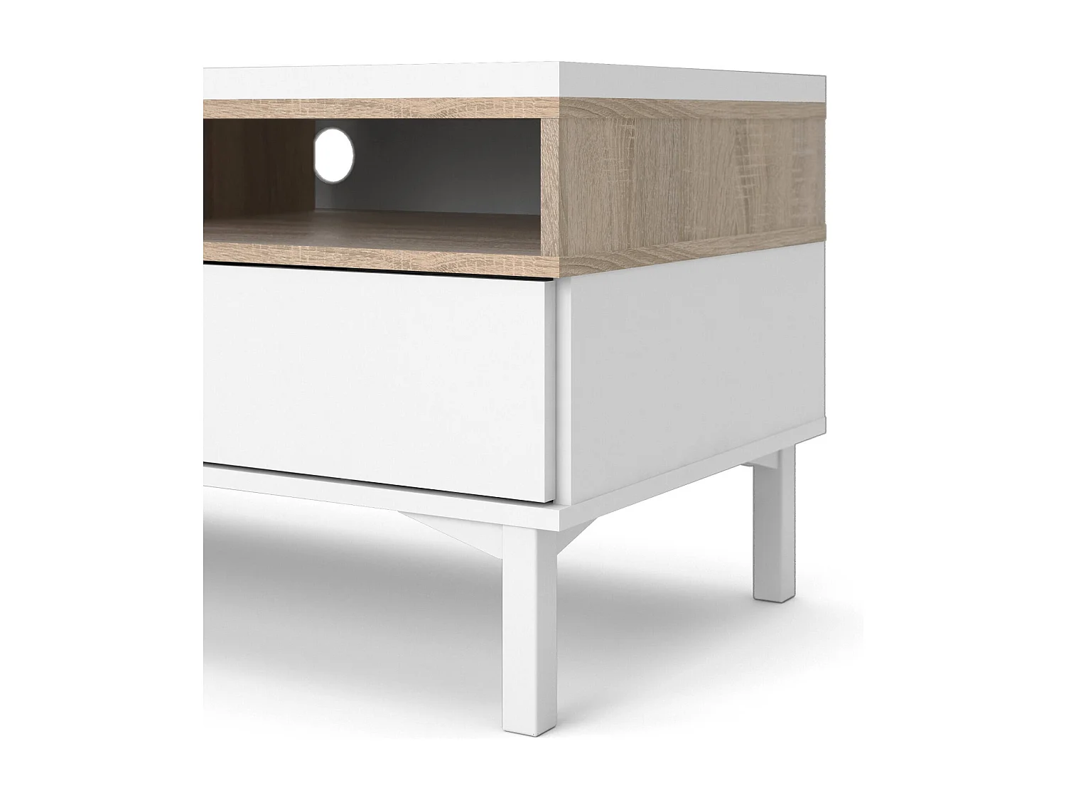 Dtoffani TV-meubel, Woonkamerdressoir, Lage tv-kast, Uitgeruste muurbasis, 156x48 h48 cm, Wit en Eiken