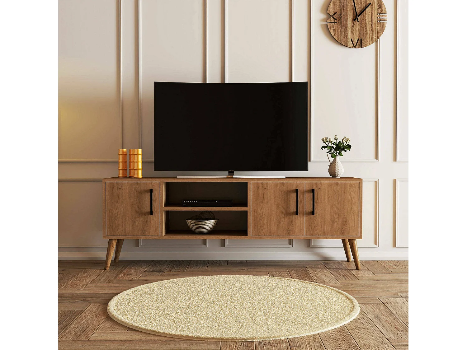 Móvel TV Dditacchi, Aparador de sala, Armário baixo para TV, Base de parede equipada, 150x34 h52 cm, Carvalho