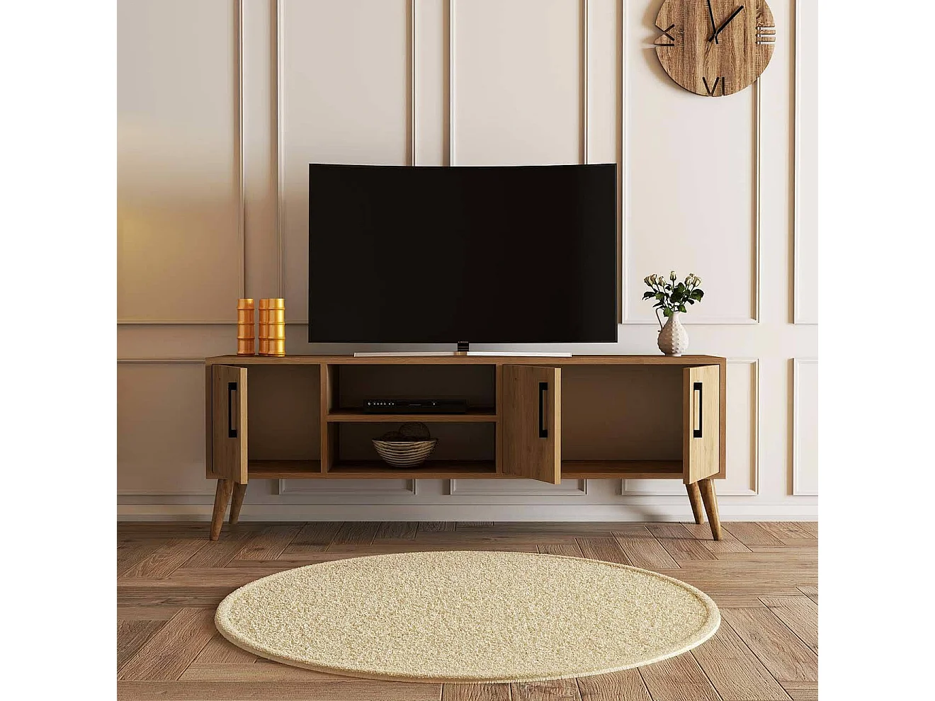 Móvel TV Dditacchi, Aparador de sala, Armário baixo para TV, Base de parede equipada, 150x34 h52 cm, Carvalho